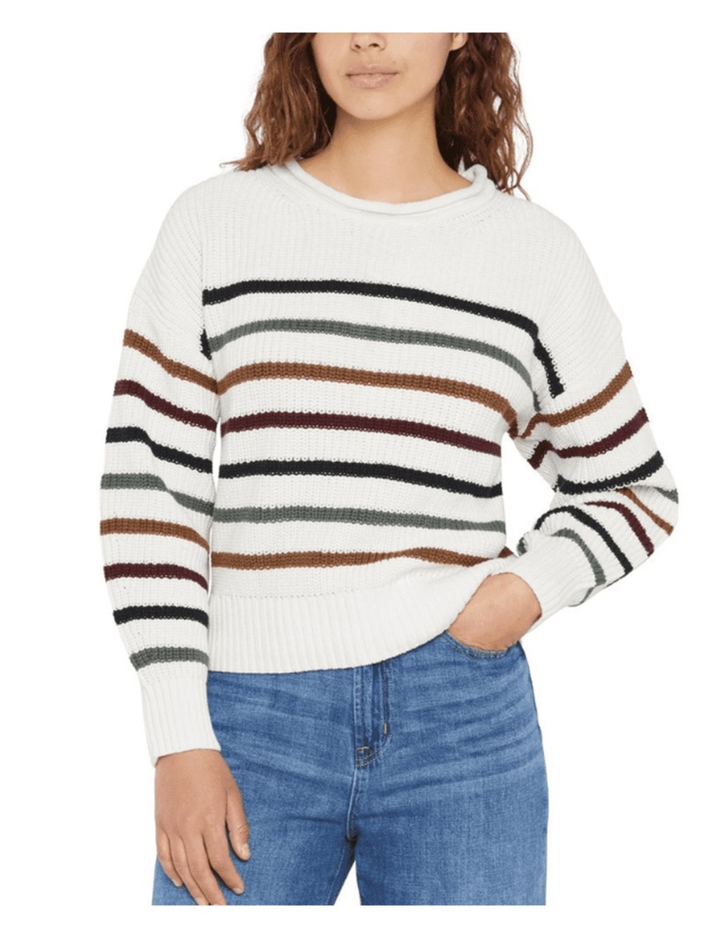 Gap Womens NWT Striped Roll Neck Crewneck Sweater‎ Large Cream Ivory Knit